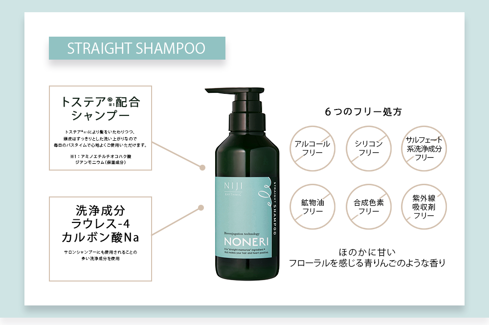 トステア®※1 配合シャンプー トステア®※1により髪をいたわりつつ、頭皮はすっきりとした洗い上がりなので毎日のバスタイムで心地よくご使用いただけます。※1：アミノエチルチオコハク酸ジアンモニウム(保湿成分)